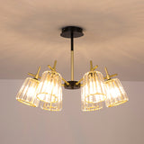 Minimalist Gold Semi-Flush Bedroom Light With Conical Crystal Block Shade