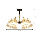 Minimalist Gold Semi-Flush Bedroom Light With Conical Crystal Block Shade