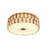 9-Bulb Gold Drum Bedroom Flush Mount Lamp With K9 Crystal And Glass Diffuser