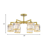 Gold K9 Crystal Cylinder Semi Flush Postmodern Ceiling Mount - 3/6 Bulb Living Room Fixture