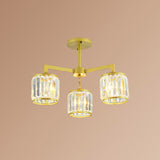 Gold K9 Crystal Cylinder Semi Flush Postmodern Ceiling Mount - 3/6 Bulb Living Room Fixture