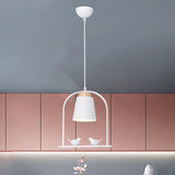 Metal Down Lighting Macaron Pendant Lamp With Bird Cage Shape And Barrel Shade - White/Black/Grey