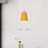 Metal Down Lighting Macaron Pendant Lamp With Bird Cage Shape And Barrel Shade - White/Black/Grey