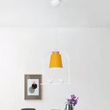 Metal Down Lighting Macaron Pendant Lamp With Bird Cage Shape And Barrel Shade - White/Black/Grey