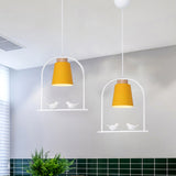 Metal Down Lighting Macaron Pendant Lamp With Bird Cage Shape And Barrel Shade - White/Black/Grey