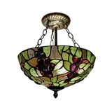Rustic Loft Stained Glass Semi Flush Light For Cloth Shop - Multi Color Bowl Ceiling