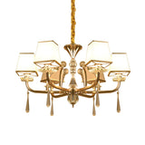 Contemporary 6-Head White Glass Chandelier - Pyramid Bedroom Pendant With Crystal Accents