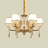 Contemporary 6-Head White Glass Chandelier - Pyramid Bedroom Pendant With Crystal Accents