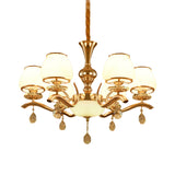 Minimalist 6-Head Gold Milk Glass Cone Ceiling Chandelier: Bedroom Crystal Hanging Lamp