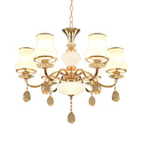 Sleek Opal Glass 6-Light Crystal Ceiling Light - Champagne Bell Hanging Chandelier For Bedrooms