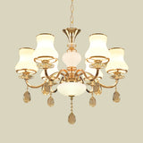 Sleek Opal Glass 6-Light Crystal Ceiling Light - Champagne Bell Hanging Chandelier For Bedrooms