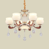Modern Simplicity Bud Pendant Lighting Chandelier With 6 Bulbs And Milk Glass Crystal In Champagne