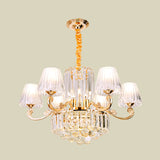 Contemporary 6-Light Gold Chandelier - Clear Crystal Barrel Pendant Ideal For Restaurants