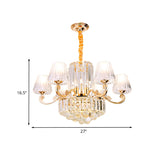 Contemporary 6-Light Gold Chandelier - Clear Crystal Barrel Pendant Ideal For Restaurants
