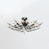 Beveled Crystal Semi-Flush Mount With 10 Minimalist Heads For Living Room In Black