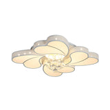 White Acrylic Loving Heart Led Ceiling Flush Light With Crystal Orb - Simple & Elegant For Living