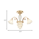 Contemporary Bloom Semi Flush Gold Light With Opal Glass & Crystal Accents