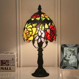 Rose Patterned Baroque Night Lamp - Dark Coffee Stained Art Glass Bowl Shade