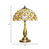 Baroque Gold Pull-Chain Table Lamp With Crisscrossed Flower Shell Shade - Set Of 2 For Living Room