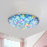 Tiffany Blue Stained Glass Ceiling Light For Bedroom - 2/3-Light Wide Bowl Flush Mount 12/16