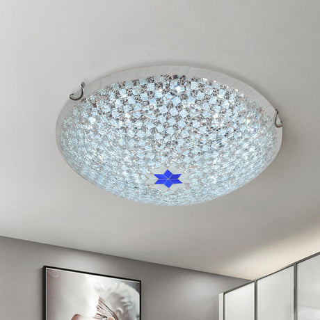 Mediterranean Clear Crackle Glass Flushmount Lighting Checkered Basket Design 2/3-Head 12/16 Width /