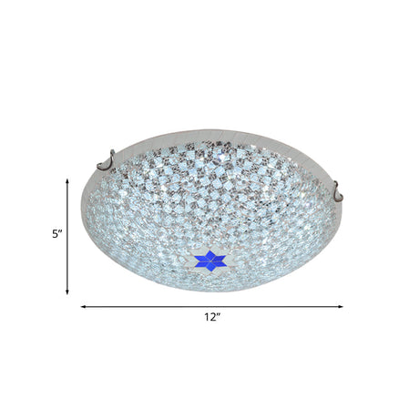 Mediterranean Clear Crackle Glass Flushmount Lighting Checkered Basket Design 2/3-Head 12/16 Width