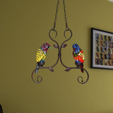 Baroque Cut Glass Parrot Chandelier: 2 Head Bronze Pendant Lighting With Scrolled Frame