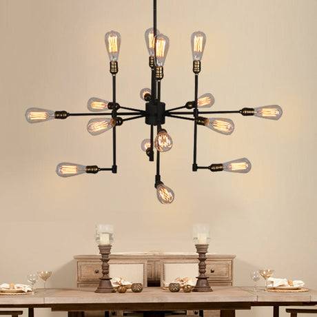 Vintage Industrial Iron Chandelier Pendant Light - Black Multi-Light Fixture For Dining Room