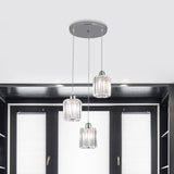 Modern Clear Crystal Cylinder Pendant With Chrome Finish - 3 Bulb Hanging Lamp Kit