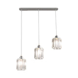 Minimal Chrome Pendant Ceiling Light With Cylinder Crystal Shade - 3-Light Restaurant Multi