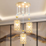 Contemporary 3-Bulb Multi Pendant With Crystal-Encrusted Gold Cylinder