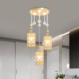 Contemporary 3-Bulb Multi Pendant With Crystal-Encrusted Gold Cylinder