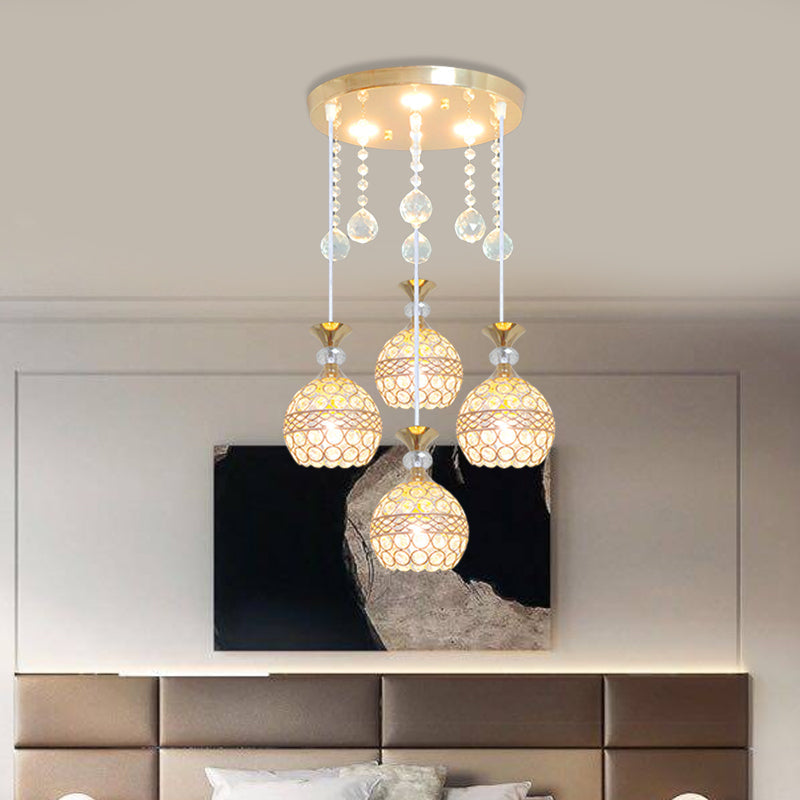 Gold Crystal Encrusted Multi-Pendant Ceiling Light For Dining Room With 3 Bulbs