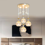 Gold Crystal Encrusted Multi-Pendant Ceiling Light For Dining Room With 3 Bulbs