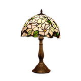 Baroque Blossom Stained Art Glass Nightstand Light With Domed Design - 1 Bulb Red/Beige/Green