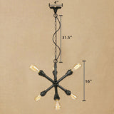 6-Light Industrial Style Sputnik Pendant Chandelier With Water Pipe Design In Black