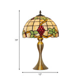 Victorian Stained Art Glass Dome Table Lamp - Elegant Gold Night Light With Grape Pattern 1-Light