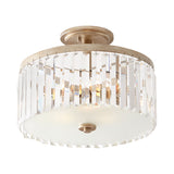 Gold Circle Crystal Block Semi Flush Mount With Recessed Lighting - 3 Bulbs Simplicity For Corridors