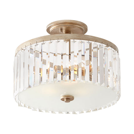 Gold Circle Crystal Block Semi Flush Mount With Recessed Lighting - 3 Bulbs Simplicity For Corridors
