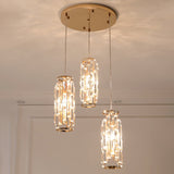 3-Head Multi Light Pendant With Crystal Shade - Modern Gold Bedroom Hanging Lamp