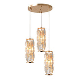 3-Head Multi Light Pendant With Crystal Shade - Modern Gold Bedroom Hanging Lamp