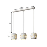 Modern Flower Crystal Pendant Light With Small Drum Cluster And 3 Bulbs In White