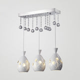 Modern Hollow-Out Floret Iron Multi-Light Ceiling Lamp With Crystal Droplet - 3-Light Pendant