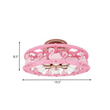 Semi Mount Pink Flush Light Fixture - Metal Drum Design With Bird/Angel Decoration Ideal For Kids