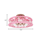 Semi Mount Pink Flush Light Fixture - Metal Drum Design With Bird/Angel Decoration Ideal For Kids