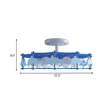 Dolphin Kindergarten Ceiling Light - Cartoon Blue Metal Flush Mount With 6 Bulbs