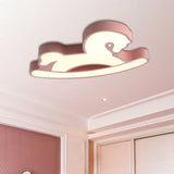 Nordic Acrylic Led Flush Ceiling Light For Childrens Bedroom - Pink/Blue Horse Design