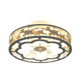Nordic Iron Drum Ceiling Light Fixture 6-Bulb Semi Flush Mount Grey With Wood Elk Decor