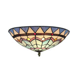 Baroque Style Stained Glass Ceiling Light - Bedroom Flush Mount With Jewel Decor & Bowl Shade Blue