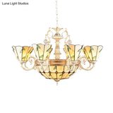 9/11 Lights Stained Glass Indoor Pendant Light: Cone And Dome Shade Rustic Beige Chandelier